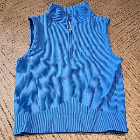 Ribbed Blue Crop Top Size S - Picture 1 of 6